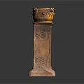 Traditional Brown Carved Column With Ornate Decorative Top And Intricate Details