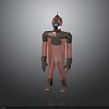 Red And Brown Sci Fi Humanoid Character With Helmet And Blocky Armor Design