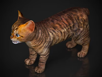 Brown Striped Reptile Lizard Standing On Glossy Black Surface With Alert Posture 3d model