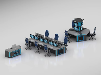 Modern Control Room With Multiple Monitor Consoles And Ergonomic Office Chairs 3d model