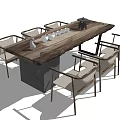 Rustic Wooden Tea Table With Metal Frame Chairs And Tea Set Decor 3d model