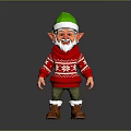 Christmas Elf Figure With Green Hat Red Snowflake Sweater White Beard And Brown Boots