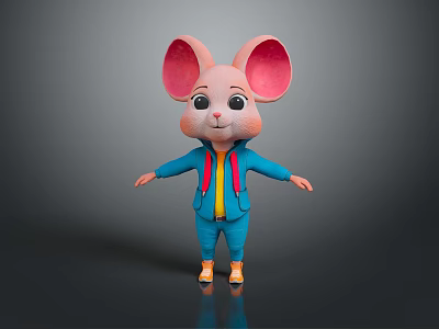 Cute Cartoon Mouse Game Animation Character With Big Pink Ears Blue Outfit Yellow Shoes 3d model