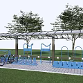 Bike Shelter Covered Bicycle Parking Area With Racks Trees And Grass
