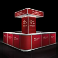 Red Exhibition Display Shelf With White Logos And Modern Design Structure 3d model