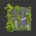 Wooden House On Hillside Surrounded by Green Trees With Path And Grass Area