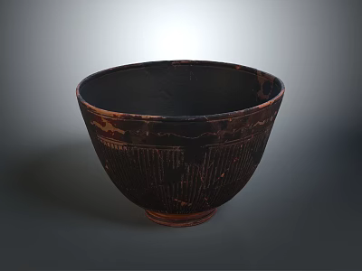 Artistic Ceramic Bowl With Intricate Sculpture Carving And Dark Glaze Finish 3d model