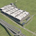Modern Large Scale Industrial Factory Complex with Surrounding Highways and Roads