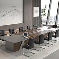 Modern Office Conference Table With Black Chairs Laptop And City View Through Large Windows