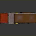 Red Cab Dump Truck With Brown Grid Bed Yellow Black Reflective Strips And Large Wheels