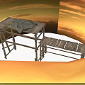 Modern Outdoor Scene With Wooden Folding Table Folding Bench And Green Cloth