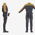 Dark Blue And Brown Color Blocked Full Body Jumpsuit With Waist Belt And Long Sleeves