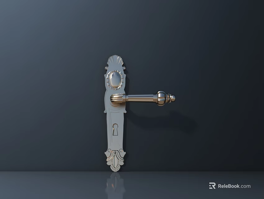 Elegant Decorative Door Handle With Intricate Carvings And Keyhole Design 3d model 