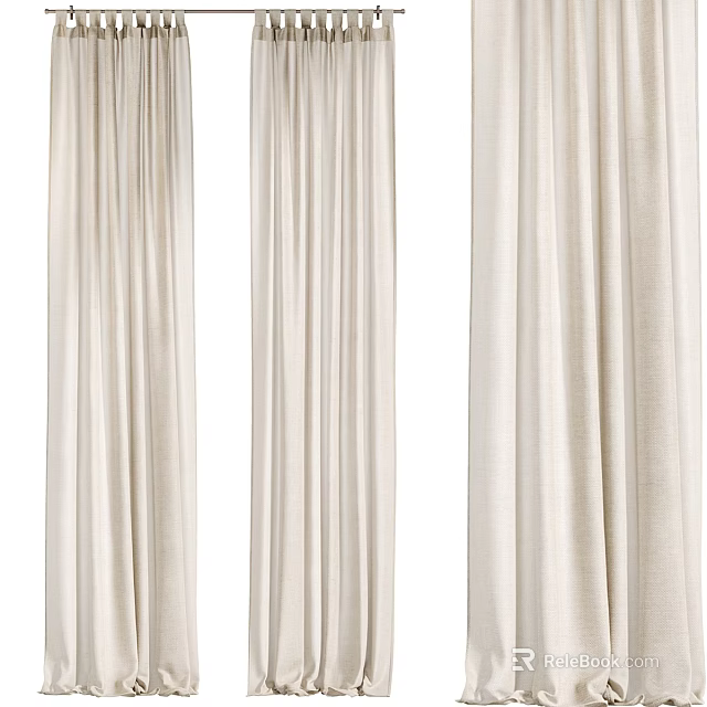 Beige Linen Curtains With Soft Drapes For Modern Home Decoration 3d model 
