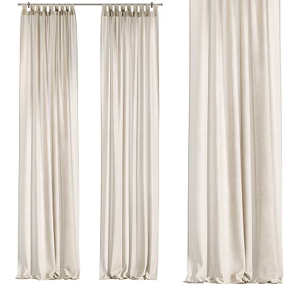 Beige Linen Curtains With Soft Drapes For Modern Home Decoration 3d model