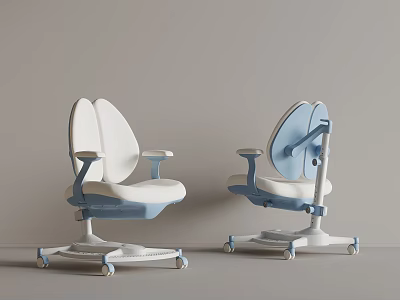 Modern White and Blue Chairs With Ergonomic Split Back Design And Wheels 3d model