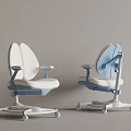 Modern White and Blue Chairs With Ergonomic Split Back Design And Wheels 3d model