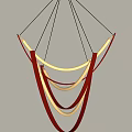 Modern Artistic Chandelier With Red Curved Frames And White Circular Lights 3d model