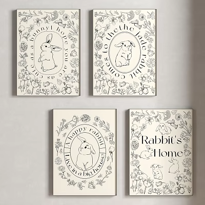 Rabbit Themed Coloring Pages With Floral Patterns And Home Decor Elements 3d model