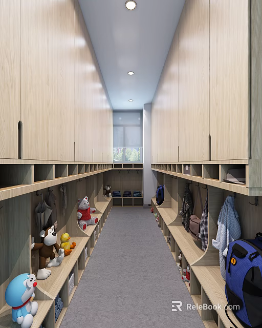 Functional Walk in Closet Storage Design With Wooden Cabinets Shelves And Hanging Rods 3d model 