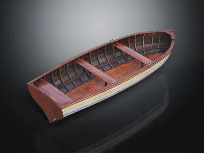 Classic Wooden Boat With Traditional Ribbed Interior And Smooth Wooden Structure 3d model