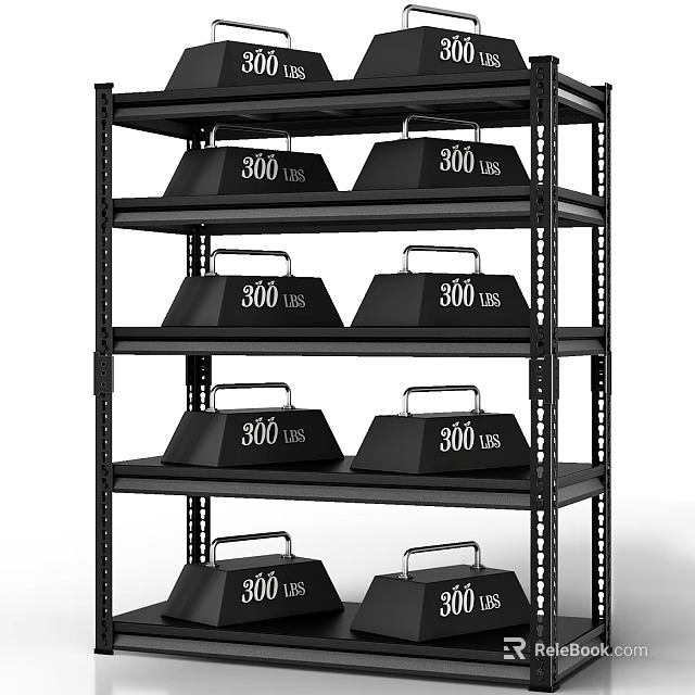 Black Heavy Duty Storage Shelf With Multiple Layers Holding 300 lbs Weights 3d model