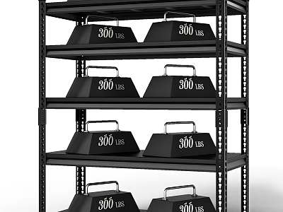 Black Heavy Duty Storage Shelf With Multiple Layers Holding 300 lbs Weights 3d model