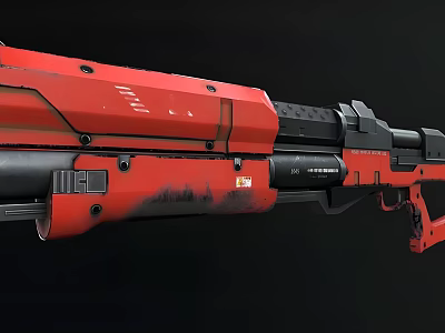 Red and Black Futuristic Sniper Rifle With Tactical Design And Detailed Texture 3d model