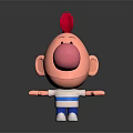 3D Game And Movie Character With Pink Big Nose Red Cap Blue White Striped Shirt