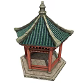 Traditional Chinese Pavilion With Green Tiled Roof And Red Wooden Pillars