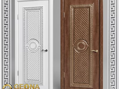 Elegant Hinged Doors With White And Brown Finish Intricate Patterns And Circular Design 3d model