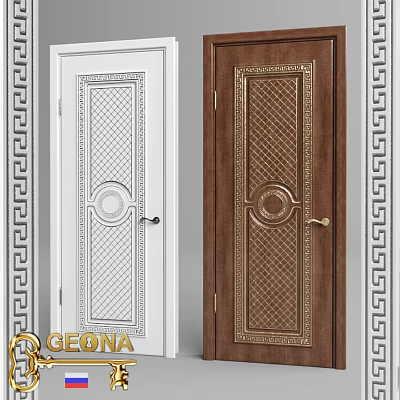 Elegant Hinged Doors With White And Brown Finish Intricate Patterns And Circular Design 3d model