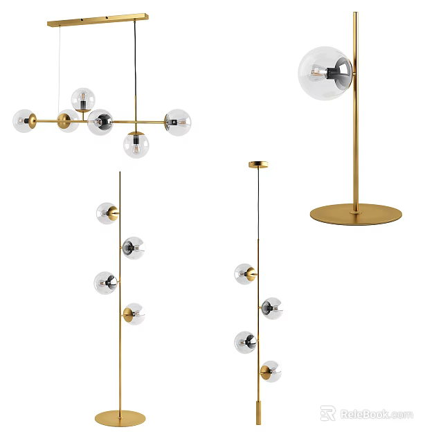 Modern Lighting Combinations With Golden Frames And Glass Globe Ceiling Floor Lamps 3d model