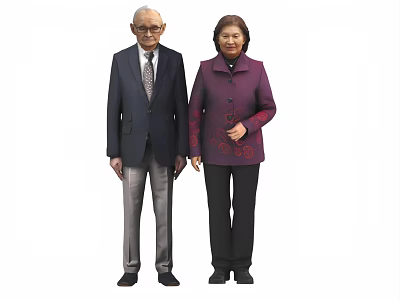 Elderly Couple Standing Together Man In Dark Suit With Tie Woman In Purple Coat 3d model