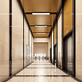 Modern Elevator Hallway Interior With Marble Walls Ceiling Lights And Floor Tiles 3d model