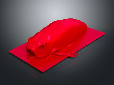 Red Monster Game Movie Character With Sharp Teeth On Red Platform Dark Background 3d model
