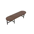 Modern Public Bench With Brown Leather Seating And Metal Frame Design