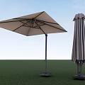 Outdoor Patio Umbrella Open And Closed Beige Gray With Dark Frame In Garden
