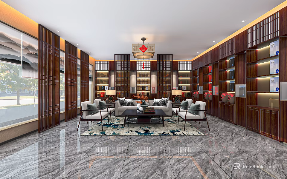 Modern Tobacco and Liquor Store Interior With Wine Display Shelves and Elegant Decor Elements 3d model 