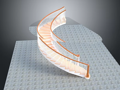Spiral Staircase with Wooden Steps and White Railings in Modern Interior Design 3d model