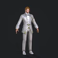Man Wearing Silver White Suit With Gold Decorations Front And Back Views