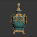 Turquoise Decorative Dispenser With Gold Accents And Orange Flower Design