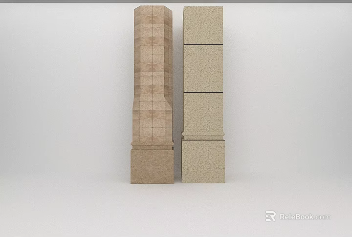 Two Distinct Columns With Textured And Smooth Stacked Stone Structures 3d model 