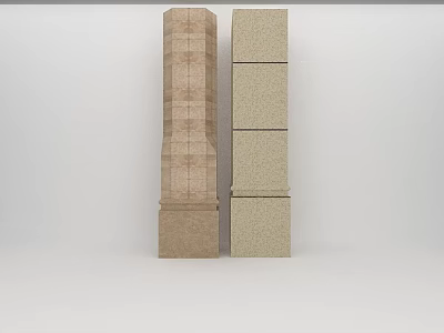 Two Distinct Columns With Textured And Smooth Stacked Stone Structures 3d model