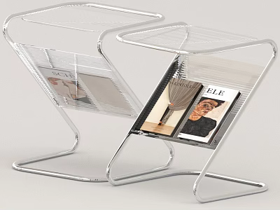 Stylish Transparent Side Tables With Metal Frames And Magazines On Top 3d model