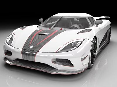 White Sports Car Featuring Black And Red Stripes Carbon Fiber Accents Sleek Sporty Exterior Design 3d model