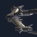 Futuristic Sci Fi Spacecraft With Detailed Exterior Metallic Structure Multiple Engines And Wings