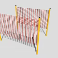 Red Mesh Fence With Yellow Posts For Safety And Security Applications
