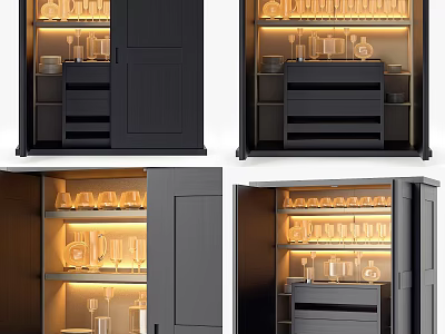 Elegant Modern Buffet Cabinet With Glass Shelves LED Lighting And Wine Glass Storage 3d model