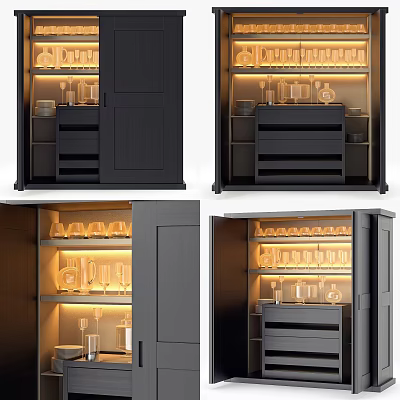 Elegant Modern Buffet Cabinet With Glass Shelves LED Lighting And Wine Glass Storage 3d model